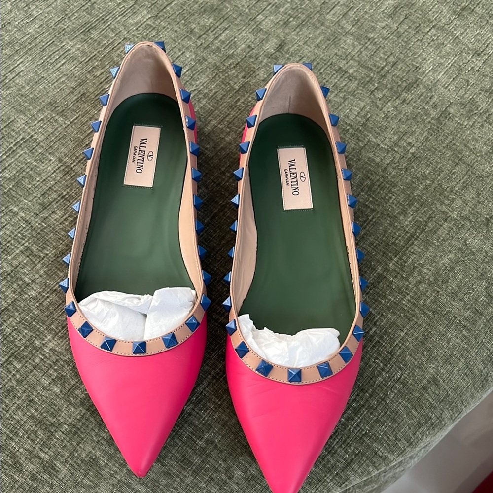 Valentino Pink and Blue Studded Flats